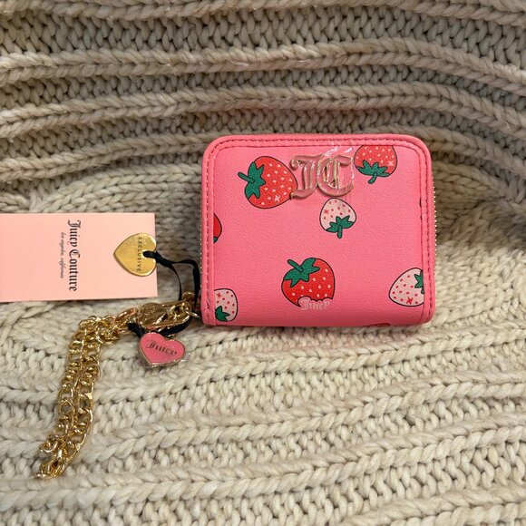 Juicy Couture Handbags - Juicy Couture “Pink Lemonade” Strawberry Zip Wallet w/ Chain NWT